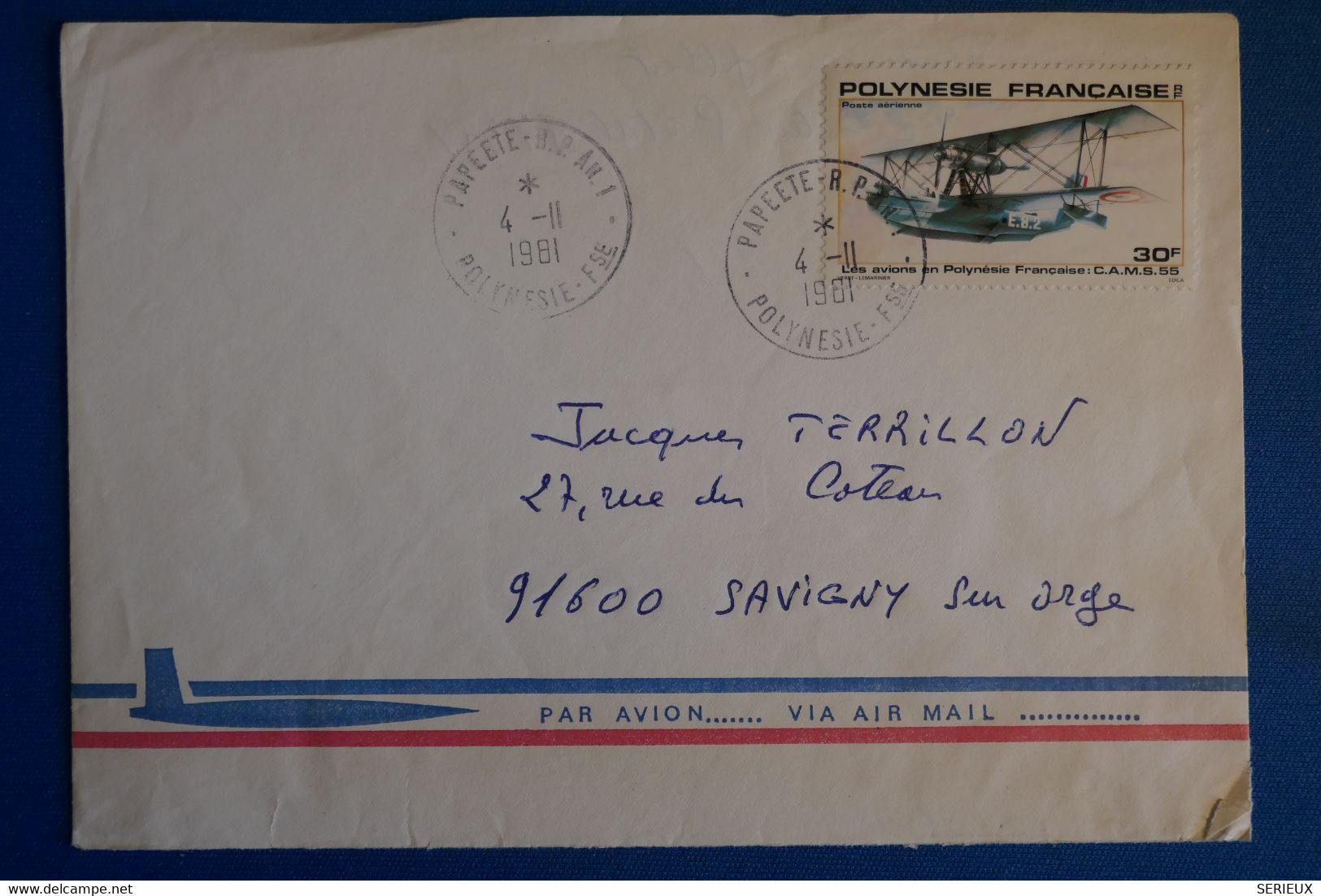 M22 POLYNESIE BELLE LETTRE POSTE AERIENNE 1981 PAPEETE POUR SAVIGNY FRANCE + AFFRANCHISSEMENT PLAISANT - Cartas & Documentos