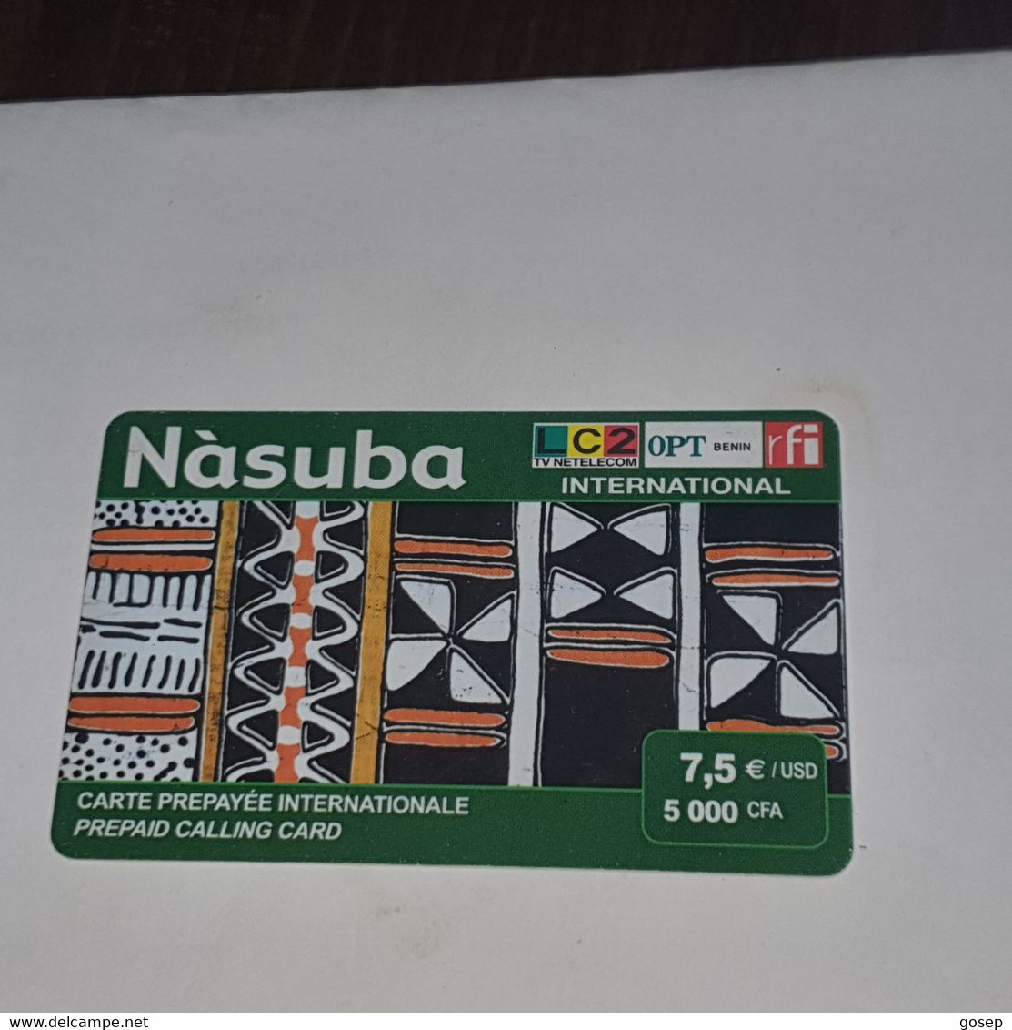 BENIN-(BJ-PRE-L2C-0001B)-nasuba Green-(31)-(5000fcfa/7.5€ $)-(5307-0281-6828)-used Card+1card Prepiad Free - Benin
