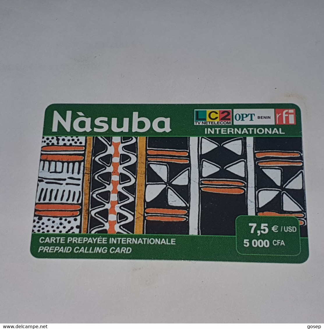 BENIN-(BJ-PRE-L2C-0001B/1)-nasuba Green-(32)-(5000fcfa/7.5€ $)-(0162-6761-0439)-used Card+1card Prepiad Free - Bénin