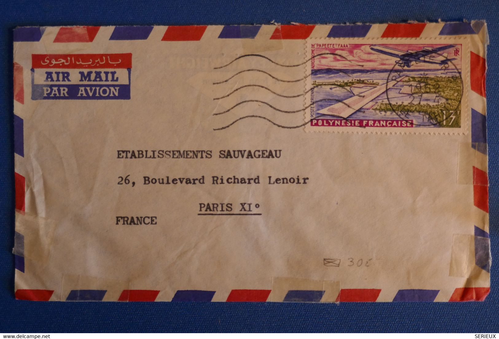 M22 POLYNESIE BELLE LETTRE POSTE AERIENNE 1952 PAPEETE POUR PARIS FRANCE + AFFRANCHISSEMENT PLAISANT - Covers & Documents