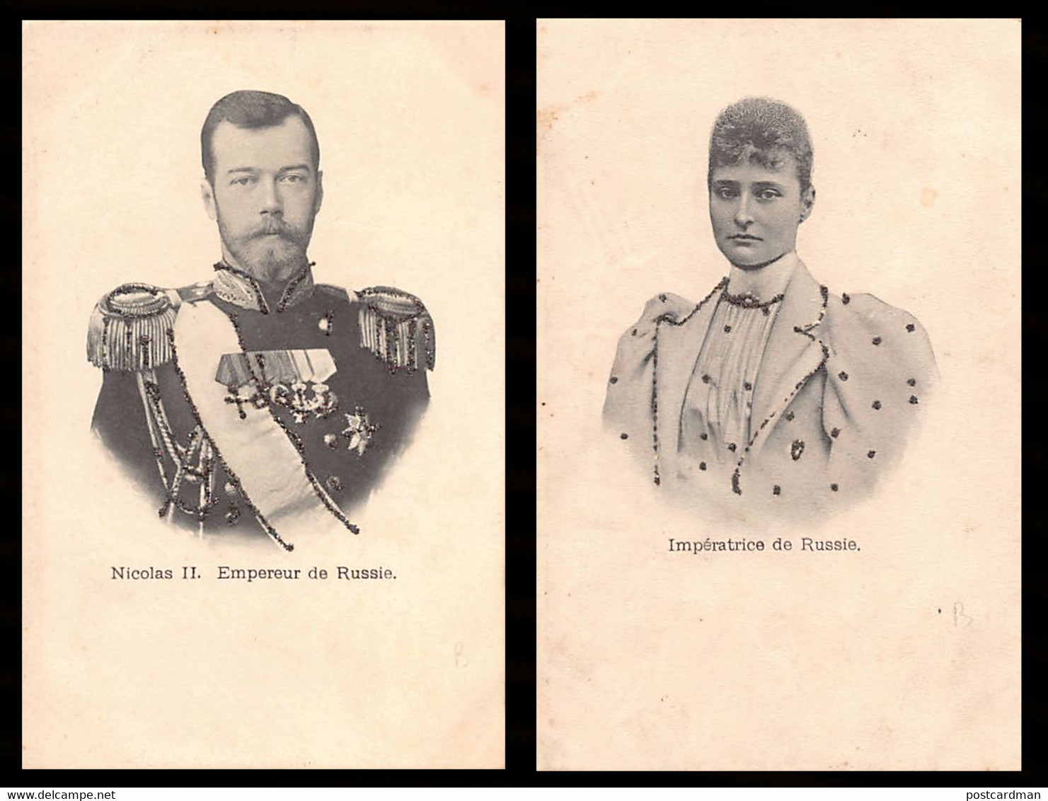 RUSSIA - Emperor Nicholas II And Empress Alexandra Feodorovna - Set Of 2 Postcards With Glitters  - Publ. Unknwon - Russie