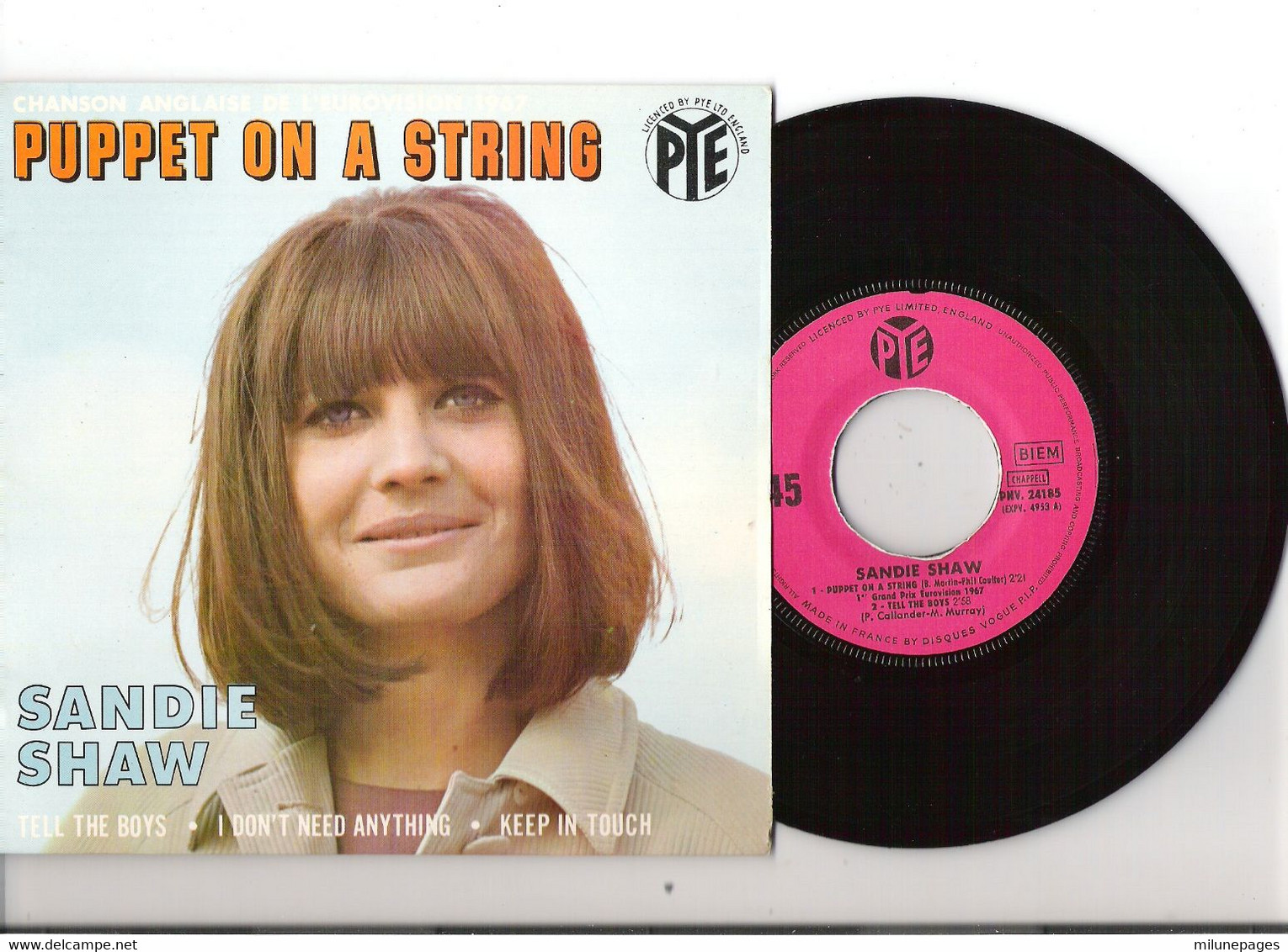 Vinyle 45 T EP Sandie Shaw Eurovision 1967 English Song Puppet On A String PYE PNV 24185 Avec Etiquette - Collectors