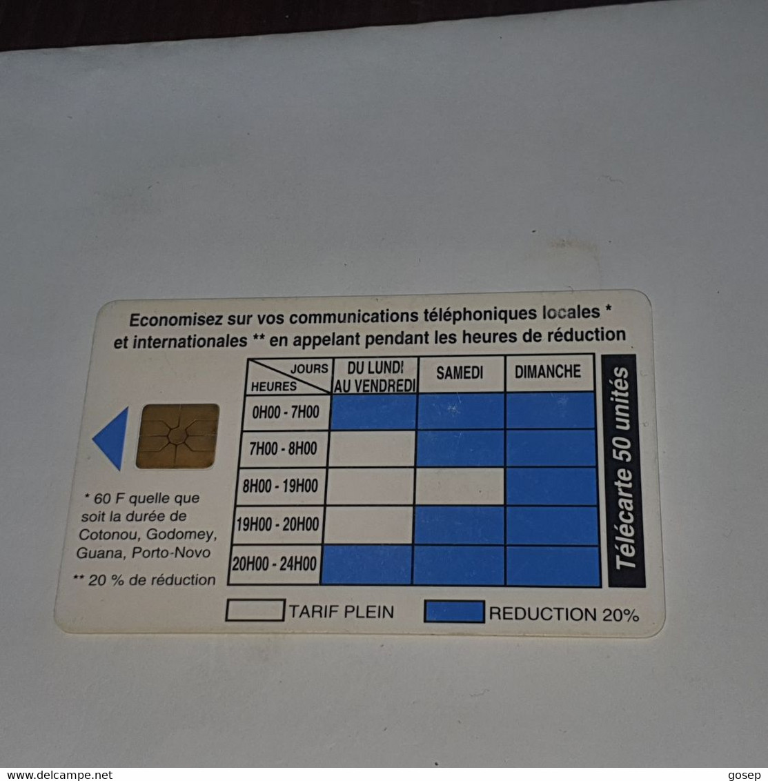 BENIN-(BEN-CHIP-19)-tariffs-(38)-(11/94)-(50units)-(tirage-100.000)-used Card+1card Prepiad Free - Bénin