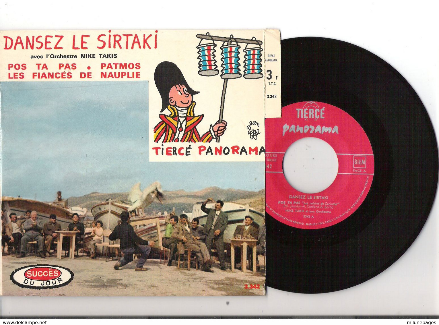 Vinyle 45T EP Tiercé Panorama Dansez Le Sirtaki Avec Nike Takis 3.342 Dessin Jean Effel Avec étiquette - Wereldmuziek