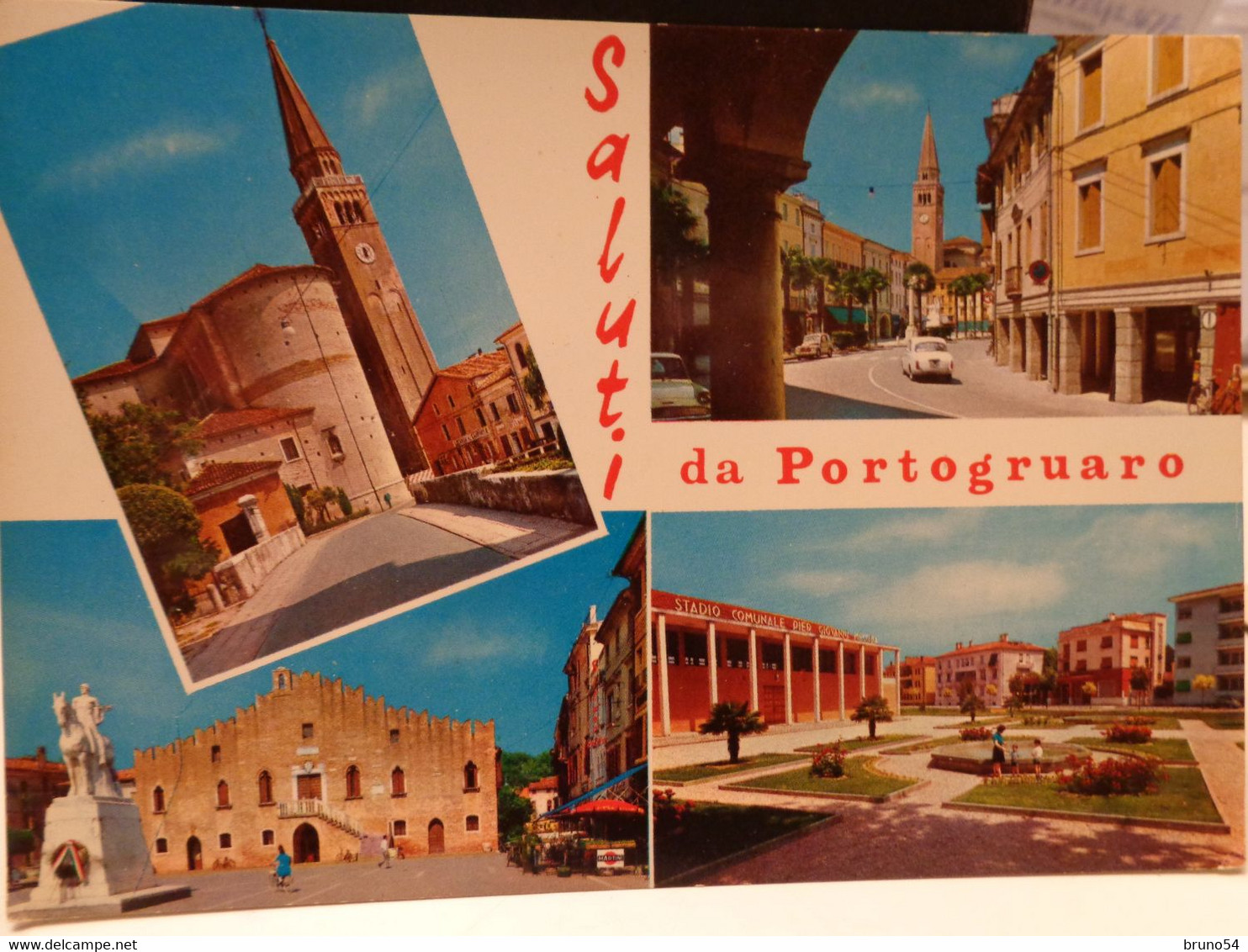 Cartolina Saluti Da Portogruaro Prov Venezia Vedutine, Campanile Stadio Comunale Pier Giovanni Mecchia Anni 70 - Venezia