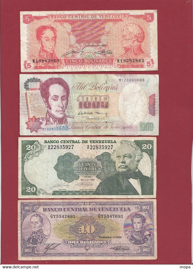 Venezuela 14 Billets Dans L 'état (CERTAINS BILLETS A FORTE COTE--4 LOTS -56 BILLETS AUCUN DOUBLE) Lot N °1 - Venezuela