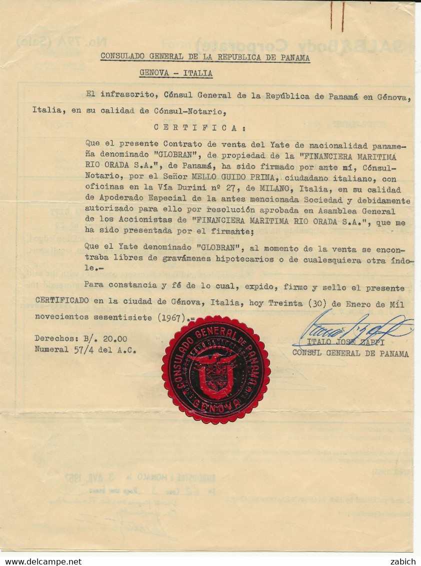 FISCAUX PANAMA/ MONACO 1967 SERIE UNIFIEE N°51 1 F BLEU  CONSULAT DU PANAMA à GENES - Fiscales