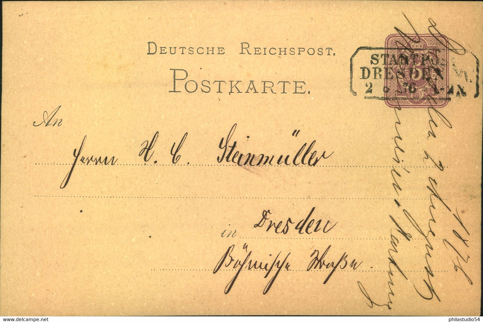 1876, "STADTPOST DRESDEN XI", Ra3 Auf 5 Pfge. Ortskarte In DRESDEN - Sachsen