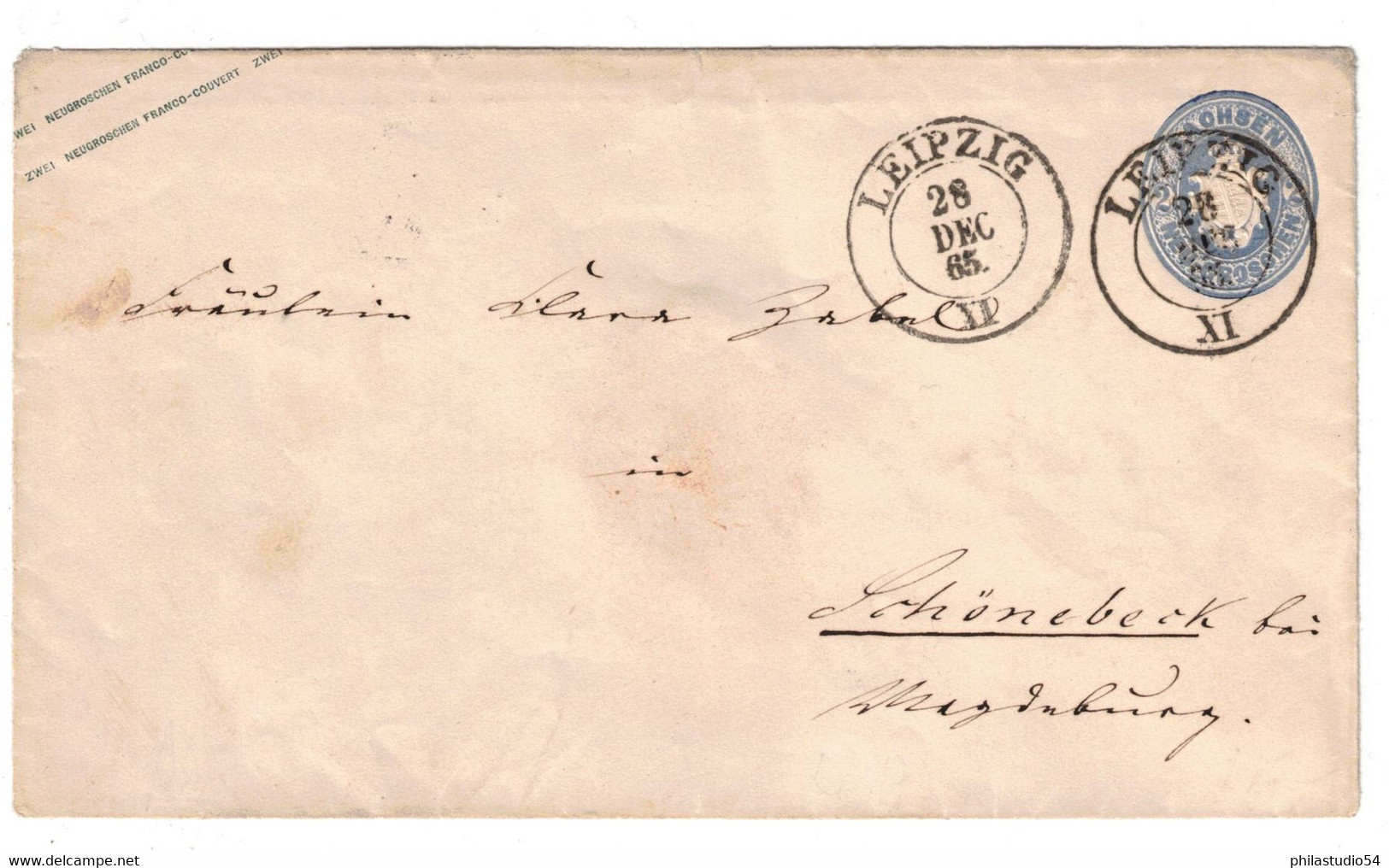1862, 2 Ngr. Ganzsachenumschlag Ab LEIPZIG Nach Schönebck - Saxe