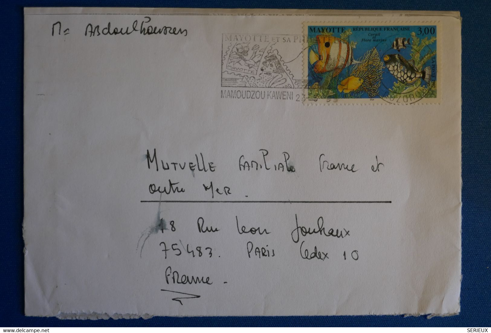 M22 MAYOTTE BELLE LETTRE1999 MAMOUDZOU POUR PARIS FRANCE + AFFRANCHISSEMENT PLAISANT - Brieven En Documenten