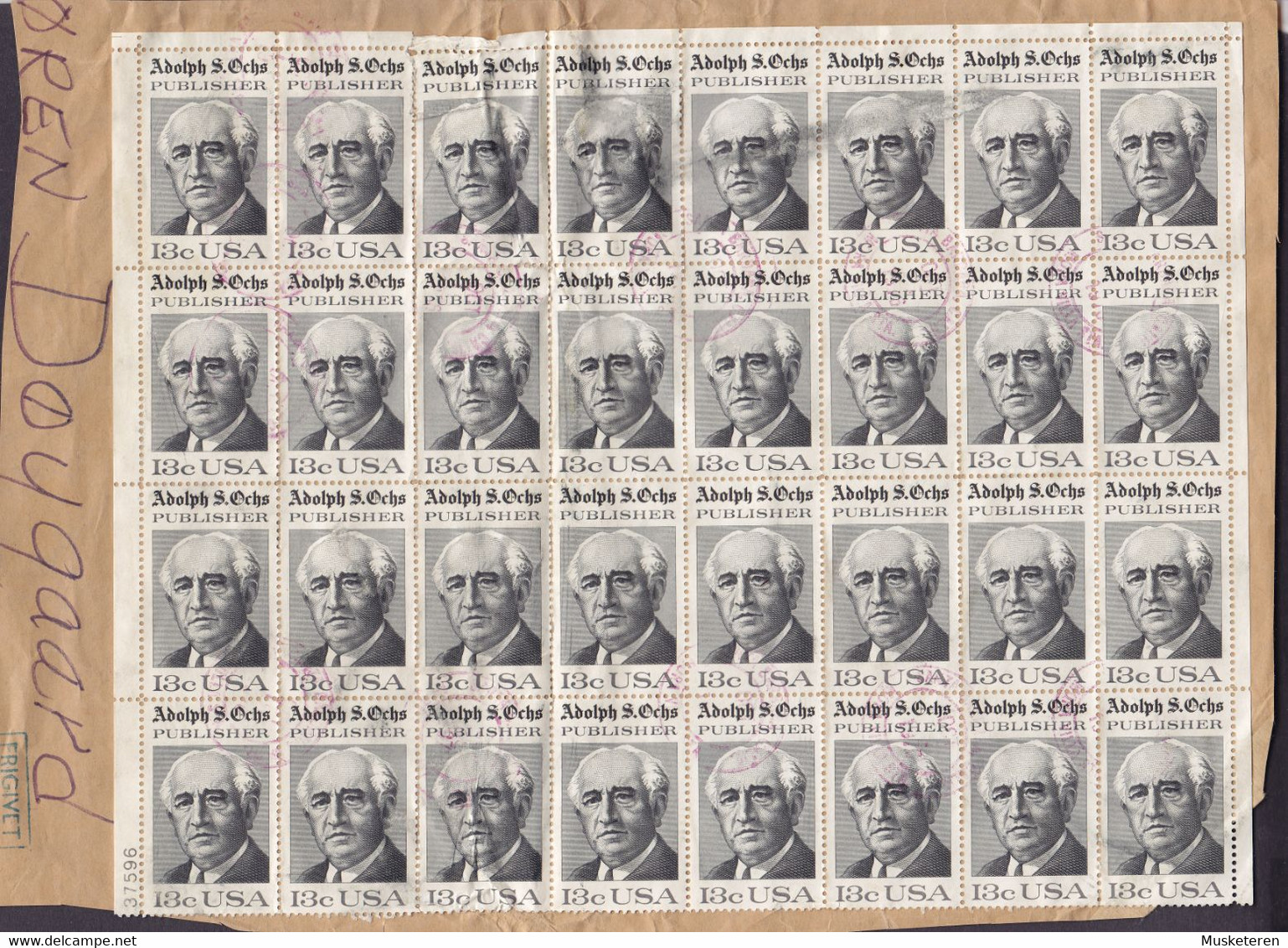 United States 1976 Mi. 1287  'New York Times' Newspaper Zeitung Adolph S. Ochs ½ Sheet 32-Block (Used) On Big Cutout !! - Hojas Completas