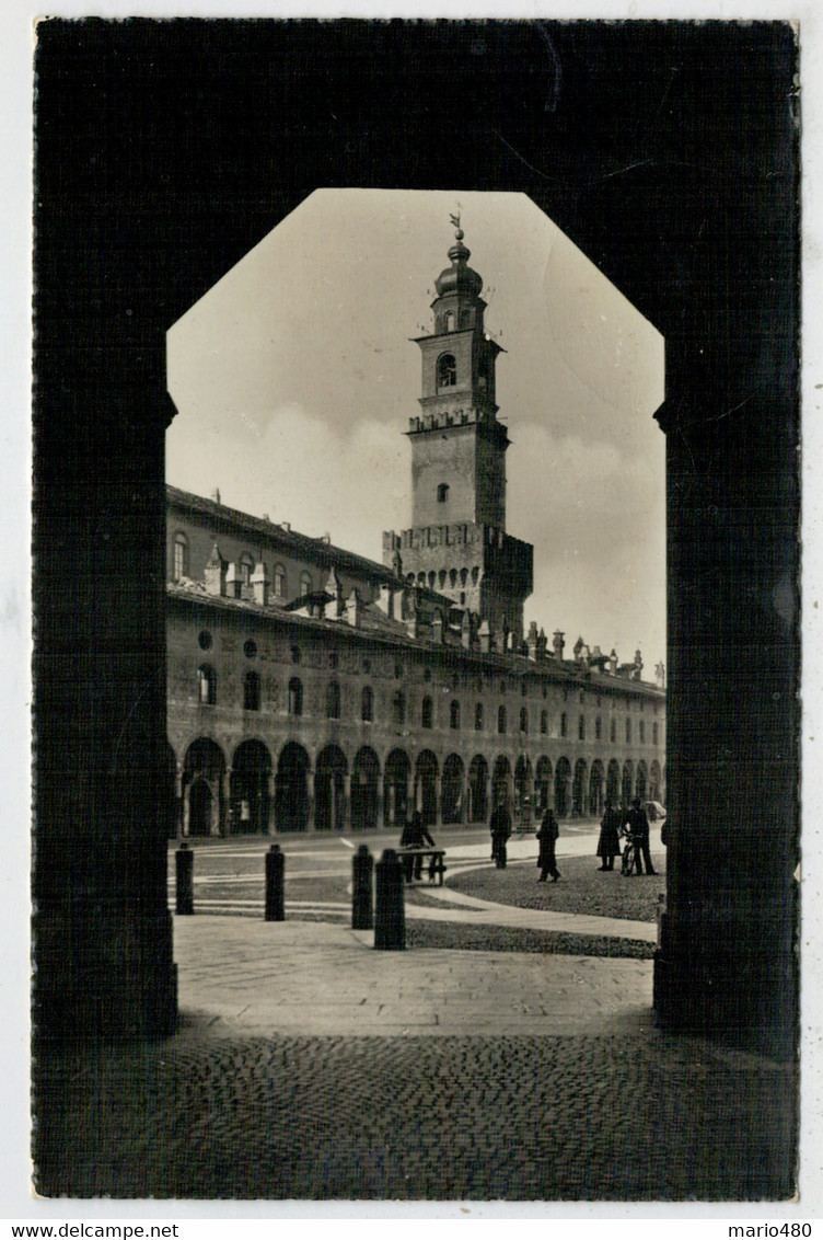 C.P.  PICCOLA     VIGEVANO    PIAZZA   DUCALE     TORRE  DEL  BRAMANTE              2 SCAN   (VIAGGIATA) - Vigevano