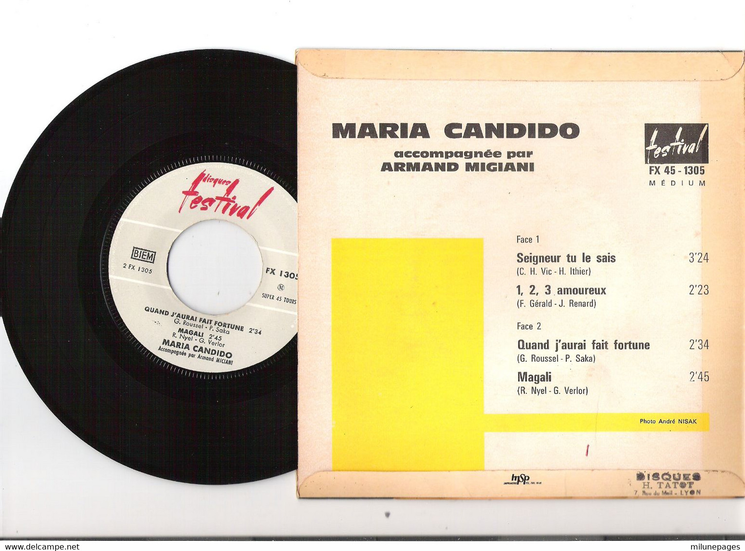 Vinyle 45T EP 4 Titres Maria Candido Un, Deux, Trois Amoureux Festival FX 45 1305 M Version 2 - Disco, Pop