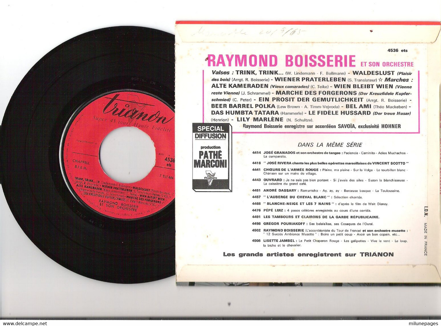 Vinyle 45T EP Raymond Boisserie Accordéoniste Du Tour De France Jouent 12 Succès Allemands Et Français Trianon 4536 - Strumentali