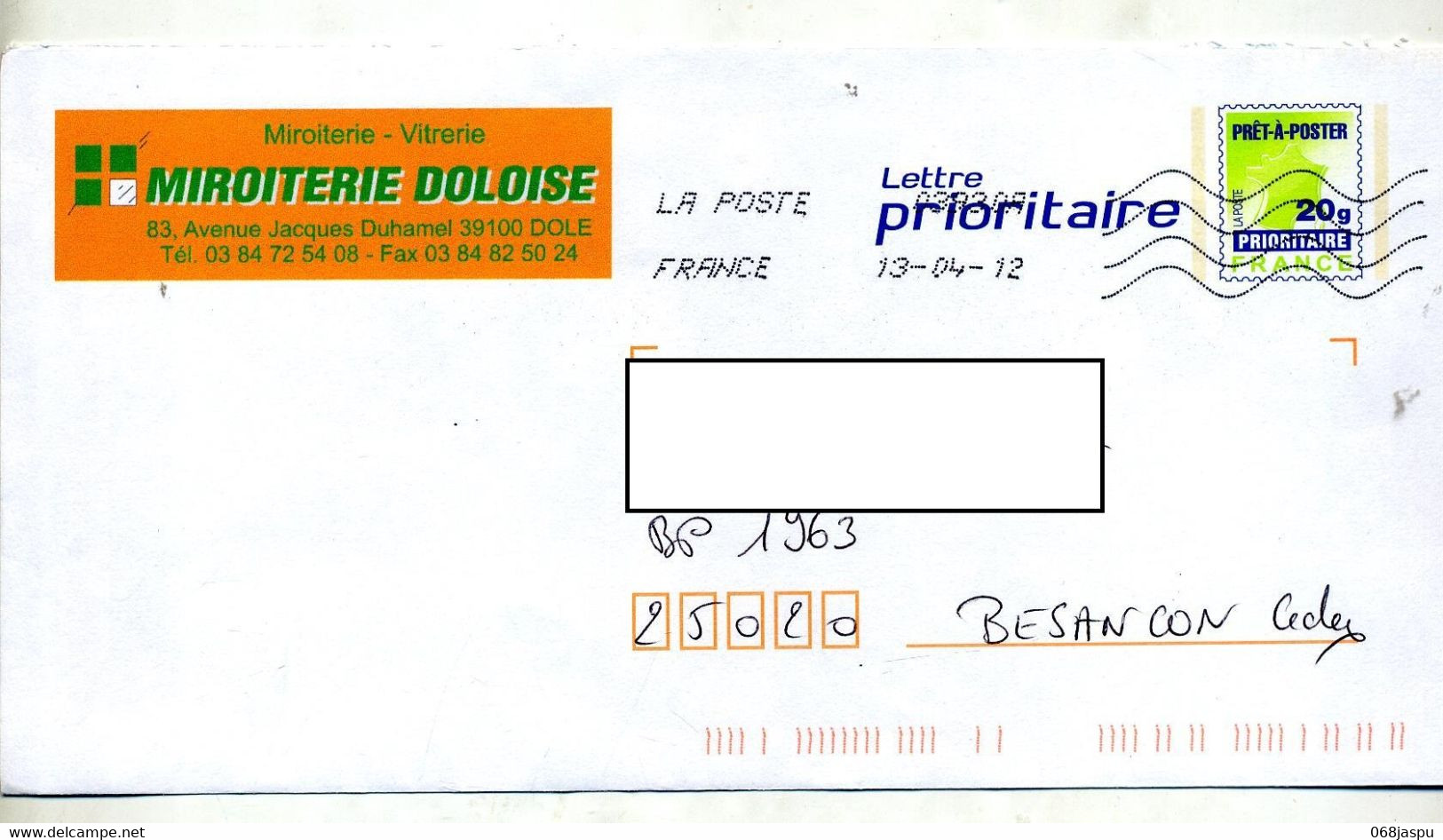 Pap Carte Verte Flamme Chiffree  Entete Miroiterie Dole Jura - Prêts-à-poster:  Autres (1995-...)