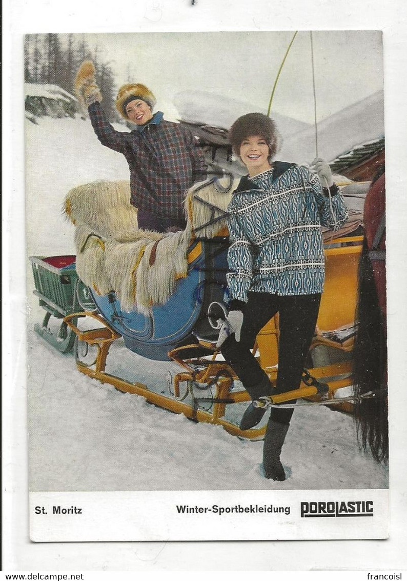 Publicité Pour "POROLASTIC". Olympia - Mode. Saint Moritz. Jeunes Femmes. Traineau à Cheval - Advertising