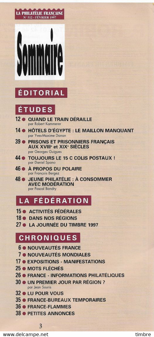 La Philatélie Française 512 De Février 1997 - Colonias Y Oficinas Al Extrangero