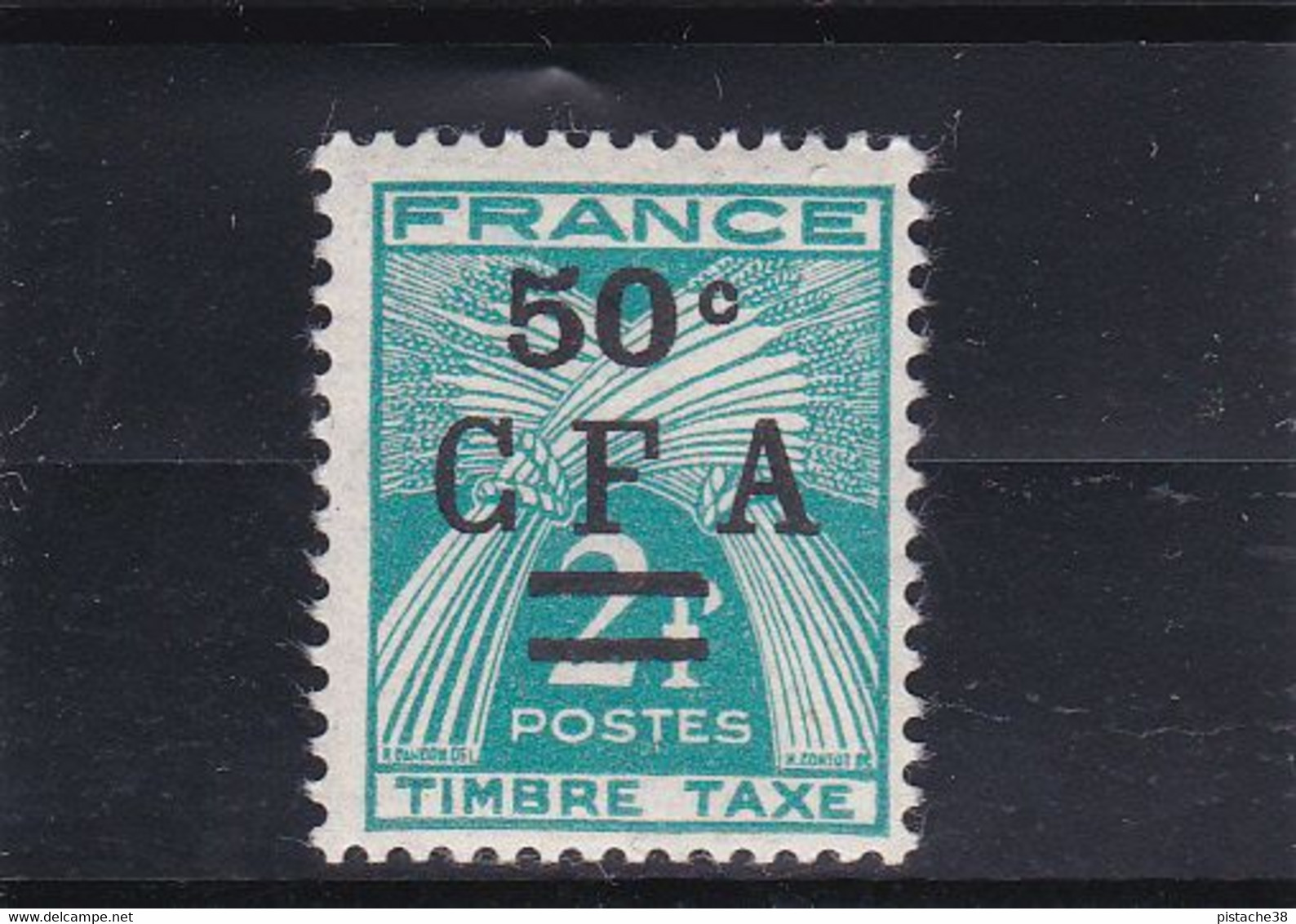 REUNION, Timbre Bleu Vert, Neuf, France, Série Gerbe à 2f., Avec Surcharge  C.F.A. Noir 50centimes - Voir - Postage Due