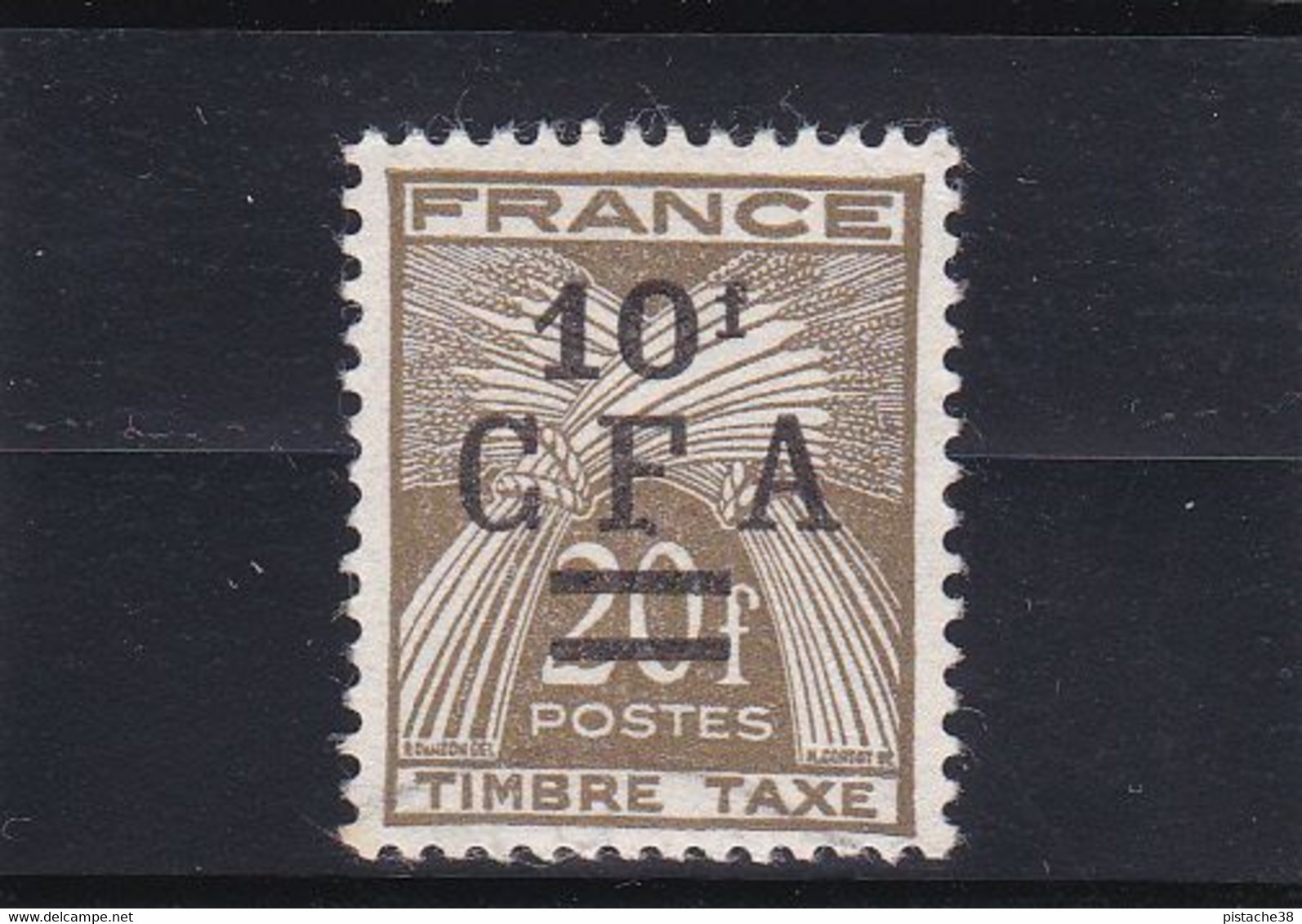 REUNION, Timbre Bistre, Neuf, France, Série Gerbe à 20f., Avec Surcharge  C.F.A.noir 10frs - Voir - Postage Due