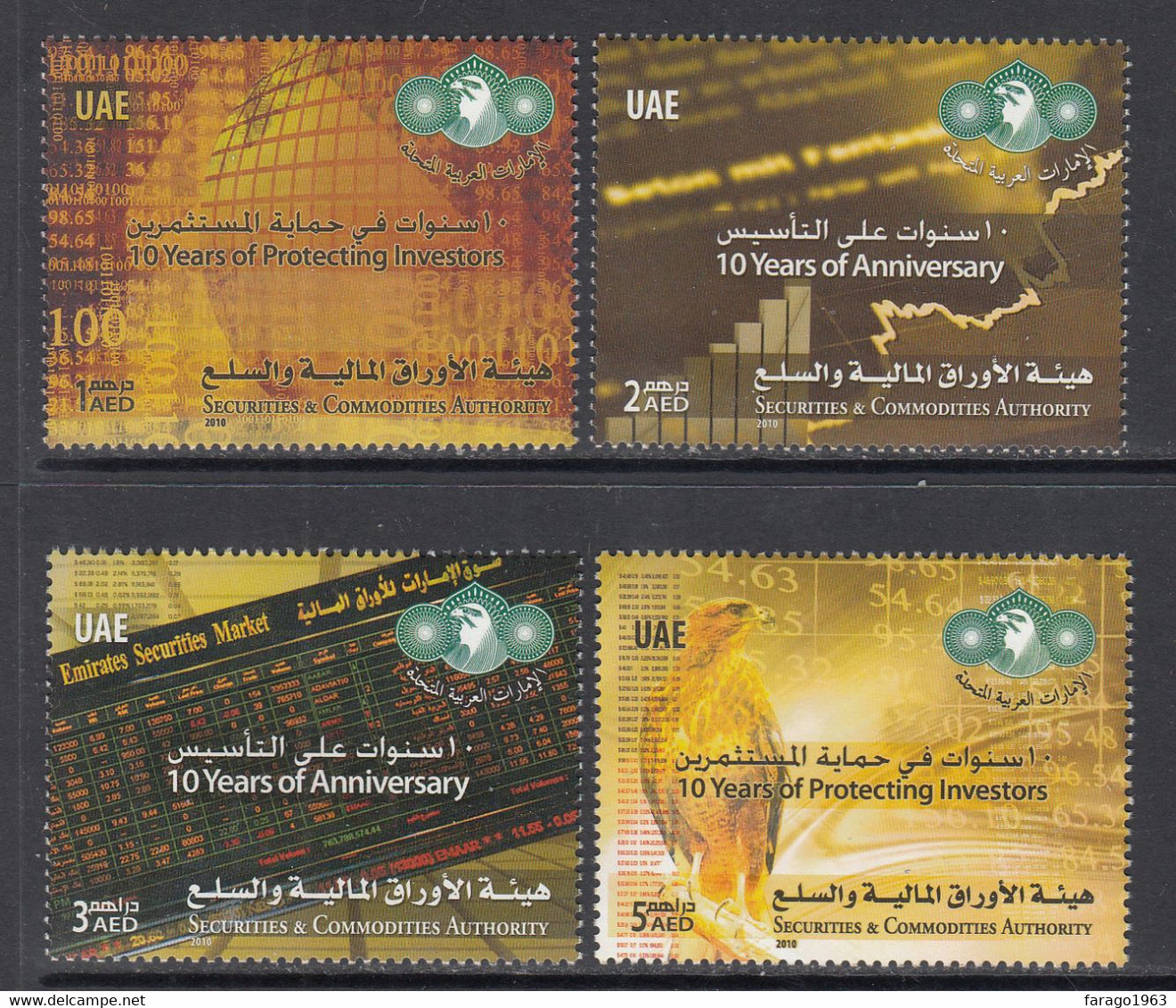 2010 United Arab Emirates Security & Commodities Authority Investing Graphs Falcon Complete Set Of 4 MNH - Emirati Arabi Uniti