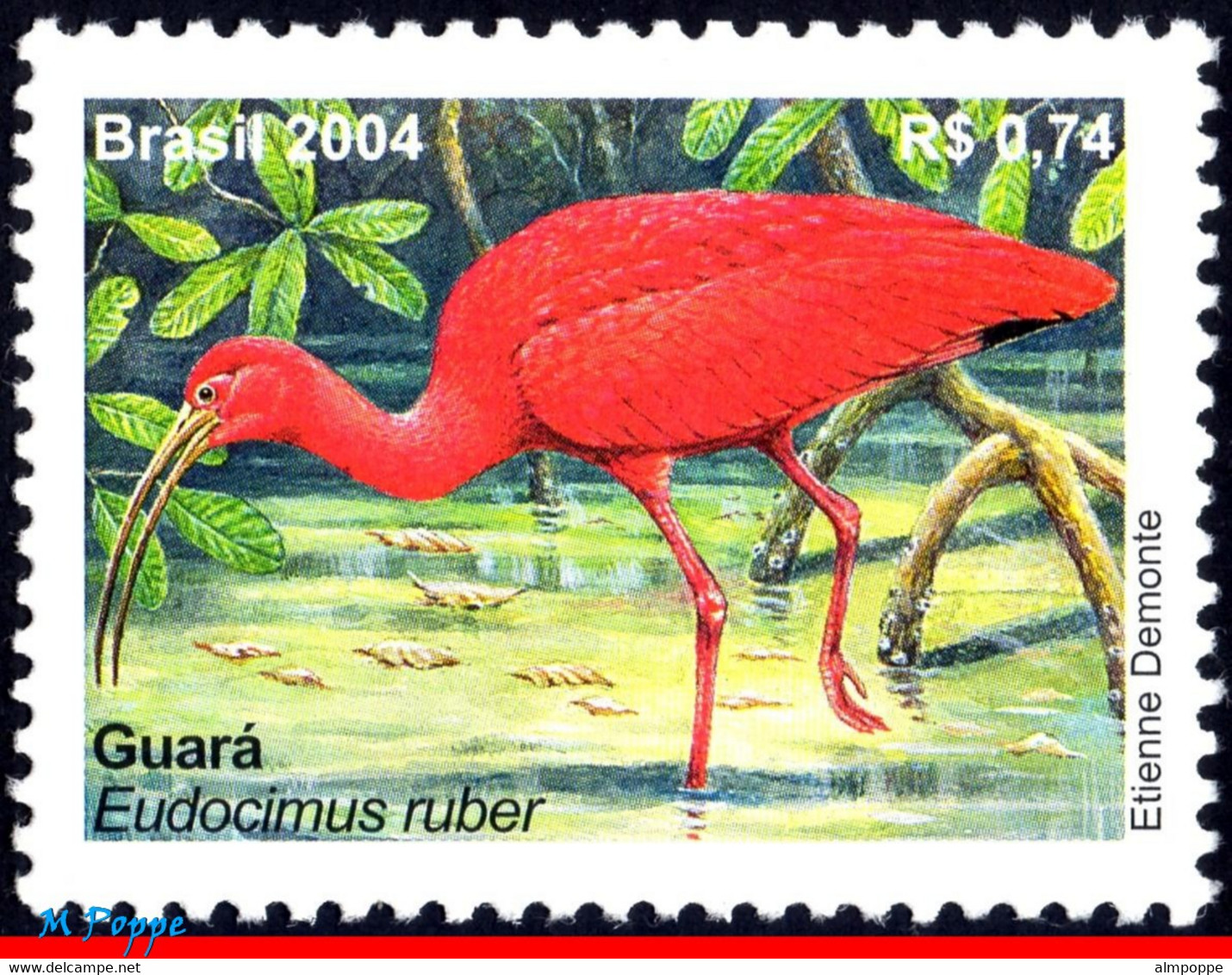 Ref. BR-2921 BRAZIL 2004 ANIMALS, FAUNA, MANED, BIRDS,, MI# 3354, MNH 1V Sc# 2921 - Storks & Long-legged Wading Birds