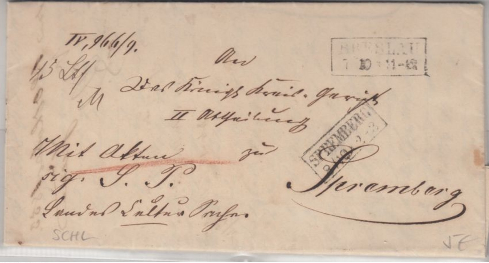 Preussen - Breslau 7/10 (1853) Ra2 Paketbegleitbrief N. Spremberg - Otros & Sin Clasificación