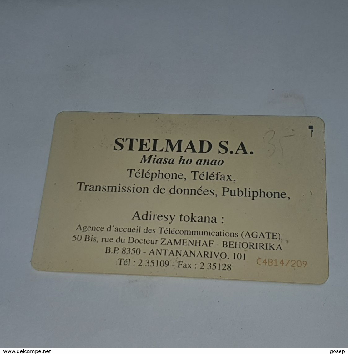 Madagascar-(MDG-01)-stelmad-s.a-(1)-(25units)-(C4B147209)-used Card+1card Prepiad - Madagaskar