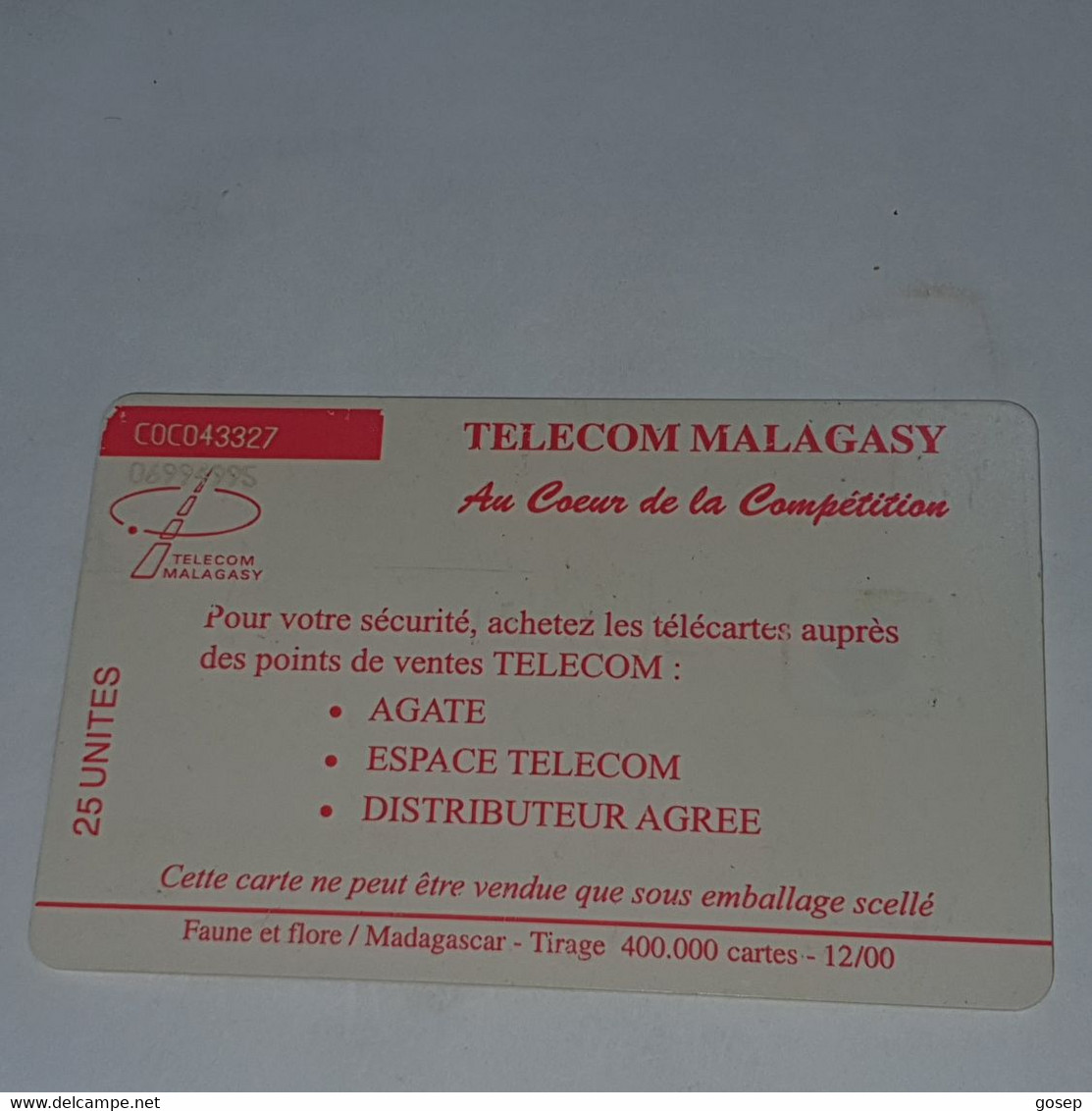 Madagascar-(MDG-19a1)-nature-(4)-(25units)-(C0C043327)-used Card+1card Prepiad - Madagaskar