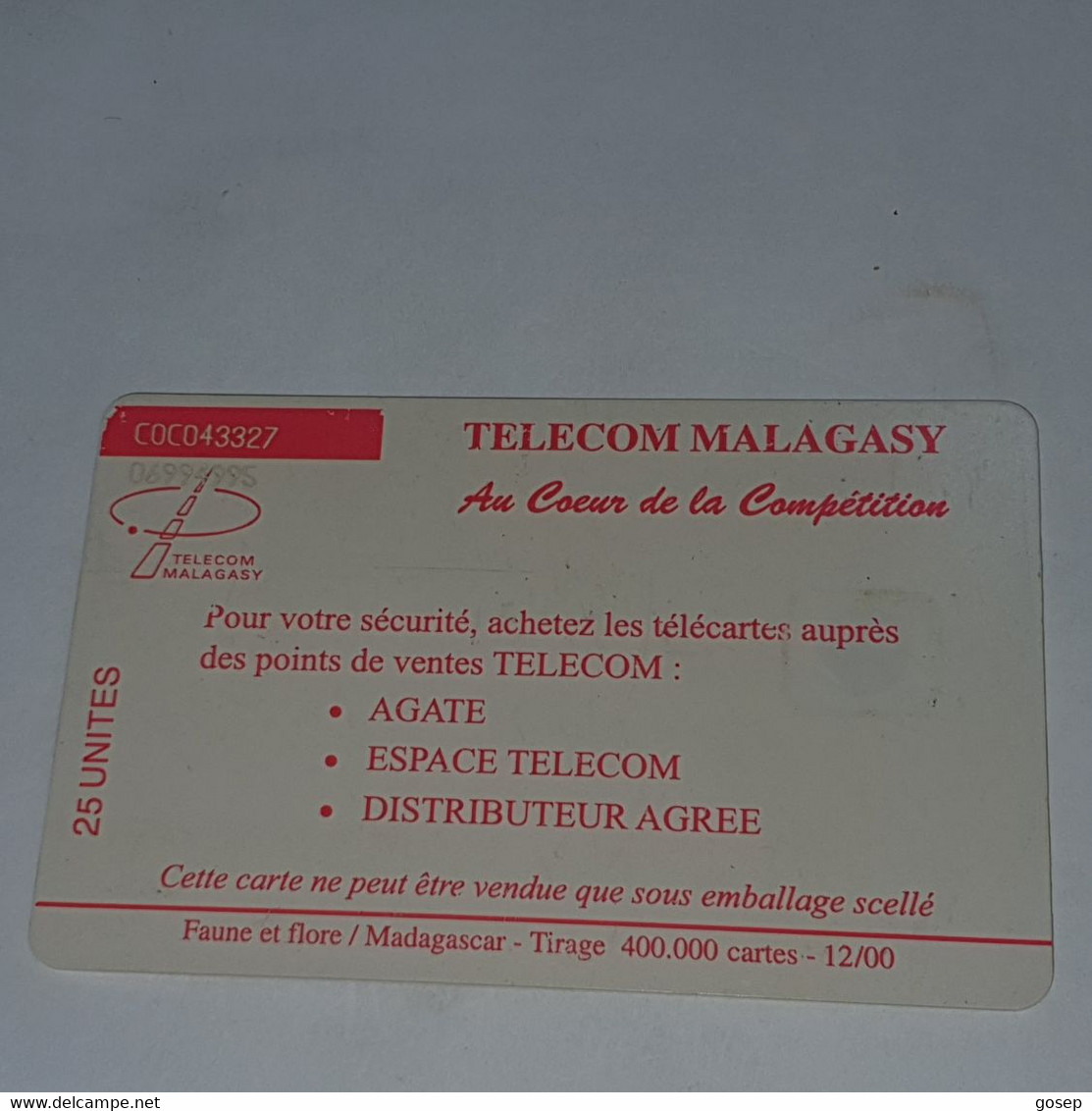Madagascar-(MDG-19a1)-nature-(4)-(25units)-(C0C043327)-used Card+1card Prepiad - Madagascar