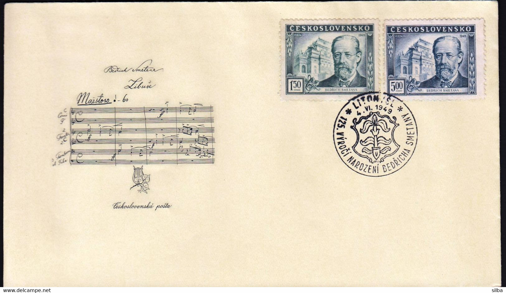 Czechoslovakia Litomysl 1949 / 125th Anniversary Of The Birth Of Bedrich Smetana (1824-1884), Composer, Music / FDC - FDC