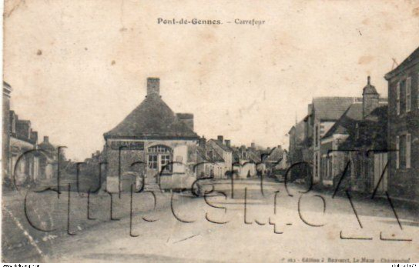 Montfort-le-Gesnois (72) : Le Café Au Carrefour Du Hameau De Pont-de-Gennes En 1926 ETAT PF. - Montfort Le Gesnois