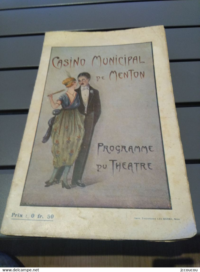 Programme Ancien De Théâtre Casino Municipal De Menton 1919 - Programmes