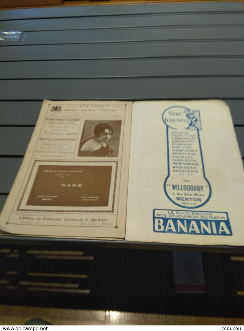 Programme Ancien De Théâtre Casino Municipal De Menton 1919 - Programmes