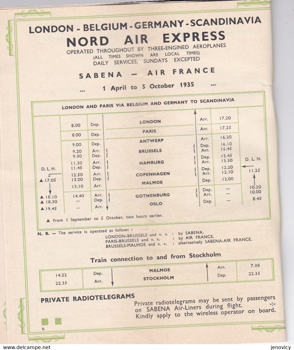 TRES BEAU DOCUMENT TIMETABLE AND FARES  APRIL TO  OCTOBER BELGIAN AIR LINES REF 70462 - 1900 – 1949