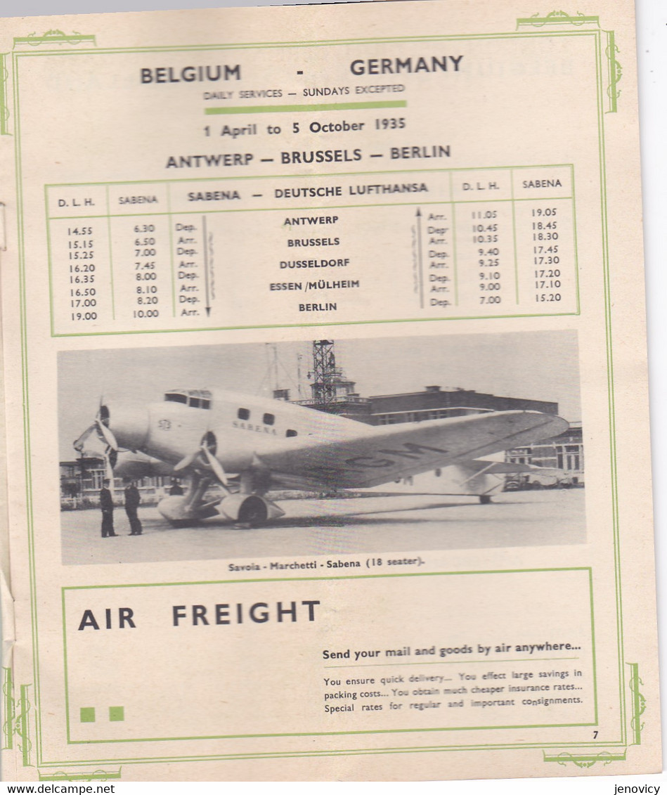 TRES BEAU DOCUMENT TIMETABLE AND FARES  APRIL TO  OCTOBER BELGIAN AIR LINES REF 70462 - 1900 – 1949