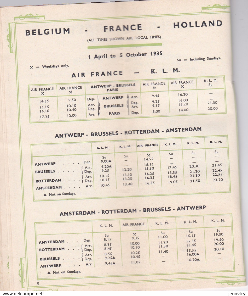 TRES BEAU DOCUMENT TIMETABLE AND FARES  APRIL TO  OCTOBER BELGIAN AIR LINES REF 70462