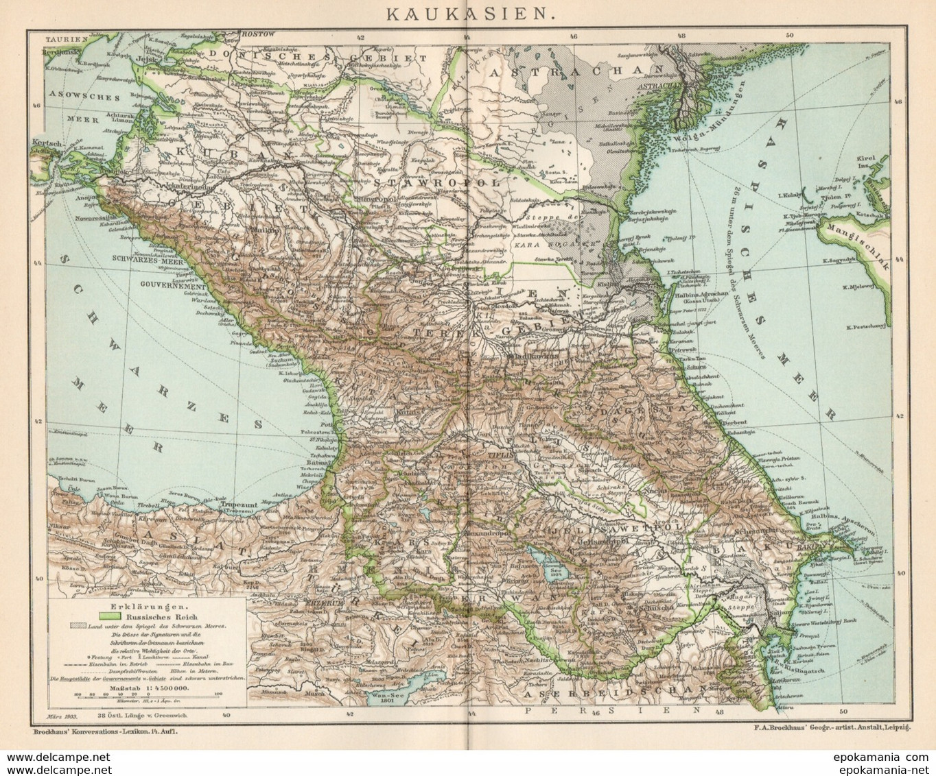 B6333 Caucasus - Caucaso - Carta Geografica Antica Del 1903 - Old Map - Geographical Maps