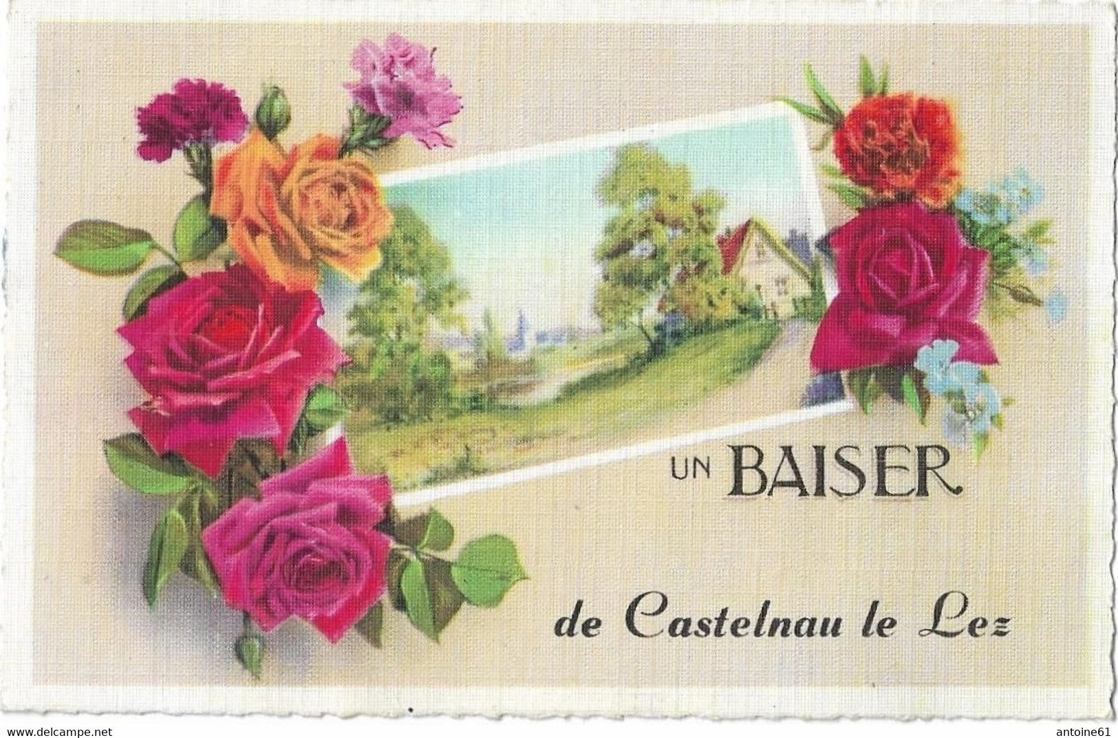Un Baiser De CASTELNAU LE LEZ - Carte Couleur (roses Et Oeillets) - Castelnau Le Lez