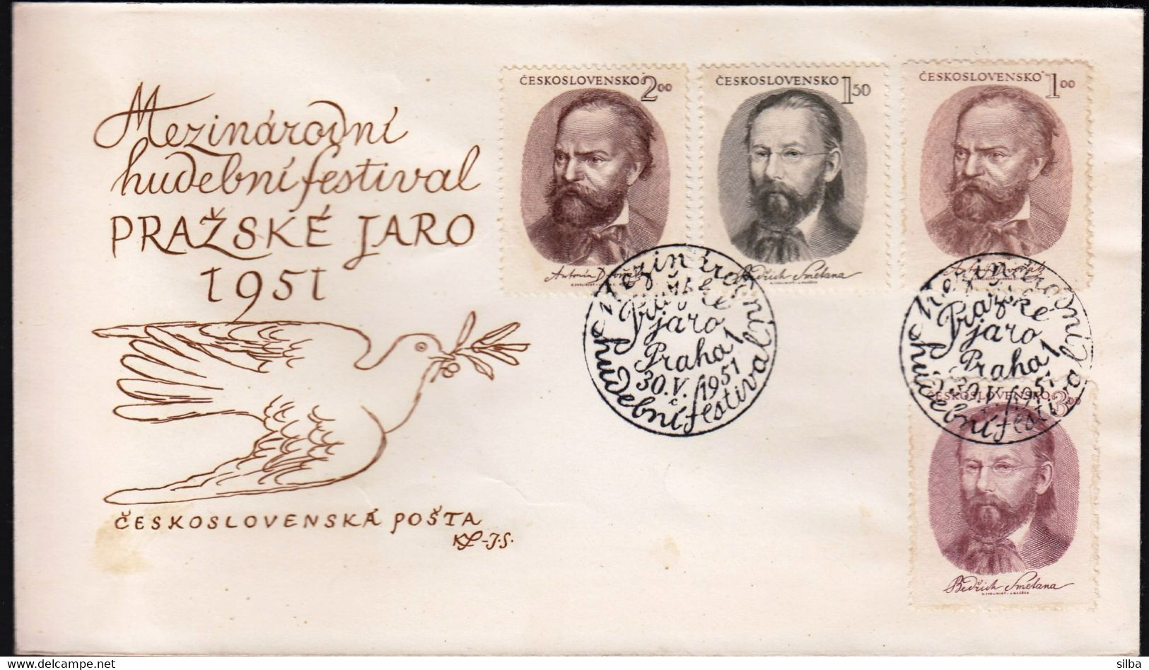 Czechoslovakia 1951 / Prague Musical Festival, Music, Composers, Smetana, Dvorak / FDC - FDC