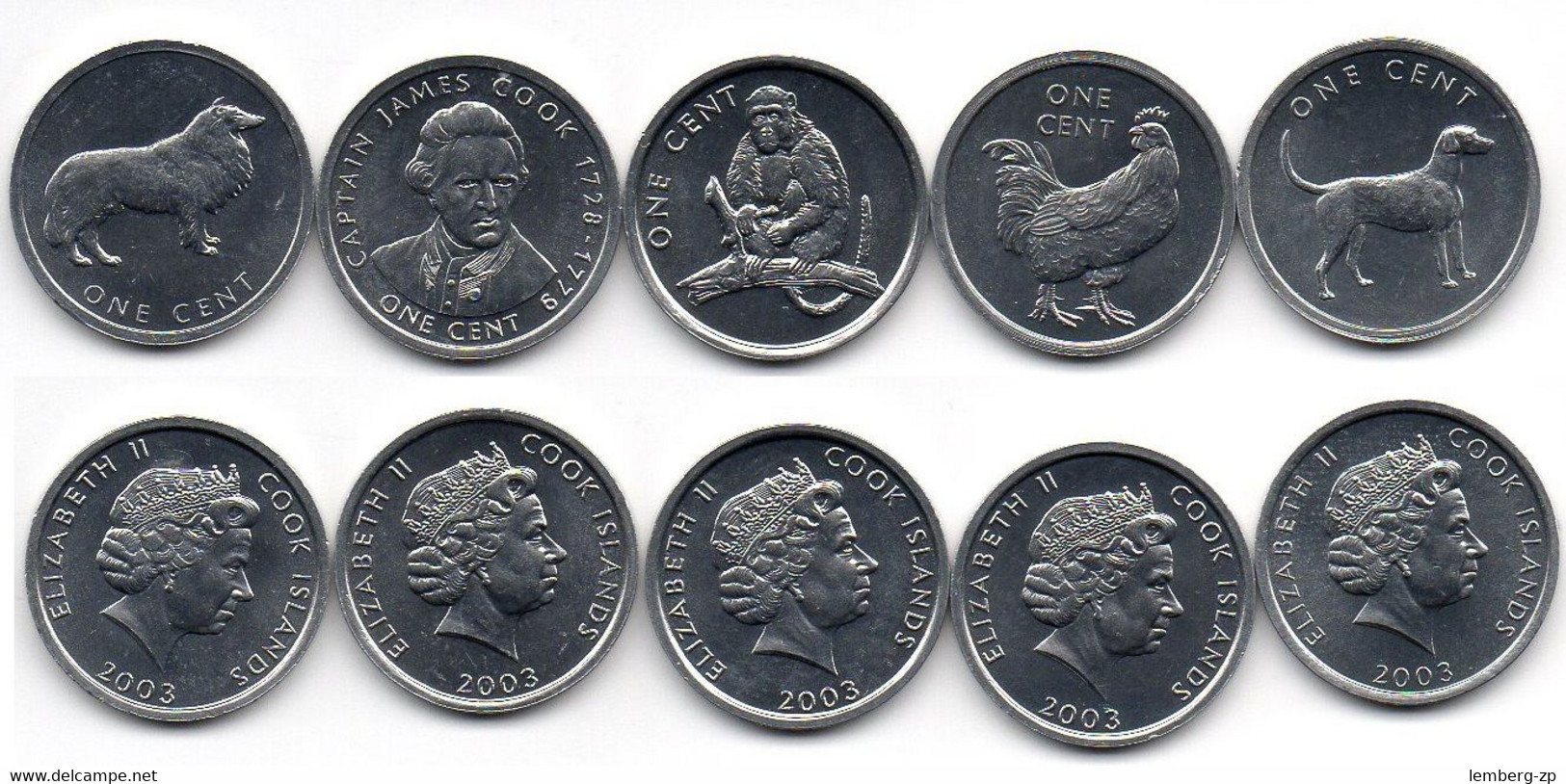 Cook Islands - Set 5 Coins 1 Cent 2003 UNC Lemberg-Zp - Cook Islands