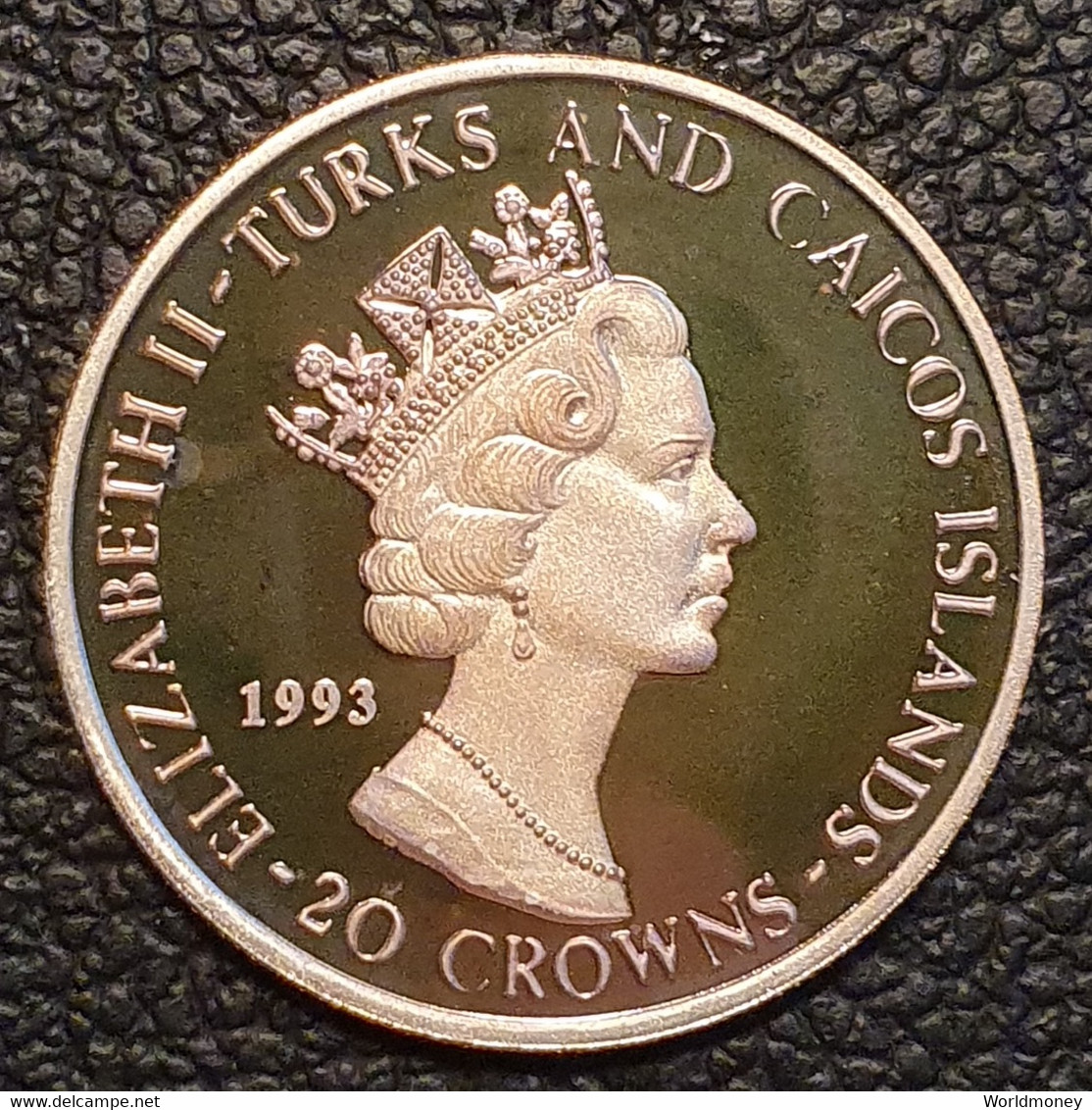 Turks And Caicos Islands 20 Crowns 1993  "Queen And Prince Philip"  (Silver - Proof) - Turcas Y Caicos (Islas)