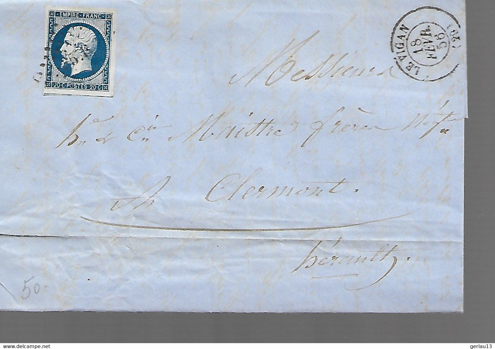 LETTRE CLASSIQUE  AFFRANCHIE AVEC BLEU     SCANS RECTO ET VERSO - 1849-1876: Classic Period