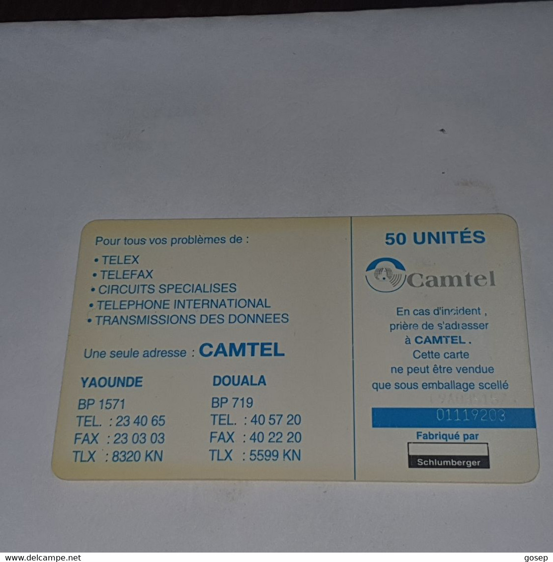 Cameroon-(CM-39)-foumban-(7)-(50units)-(01119203)-used Card+1card Prepiad - Cameroon