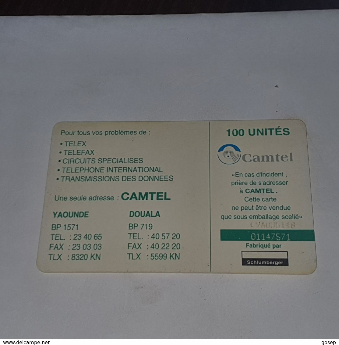 Cameroon-(CM-40)-kribi-(8)-(100units)-(01147571)-used Card+1card Prepiad - Camerún