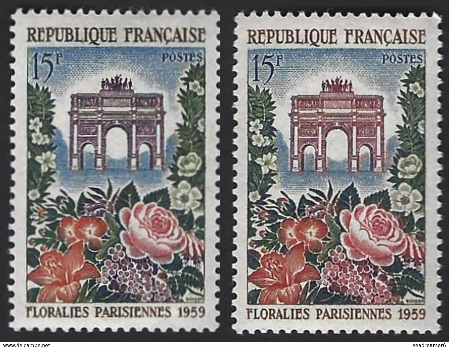 France Arc Du Carroussel N°1189b** 15 FR Variété Arc De Triomphe Bleu Violet Avec Normal Pour Comparaison Signé Calves - Nuovi