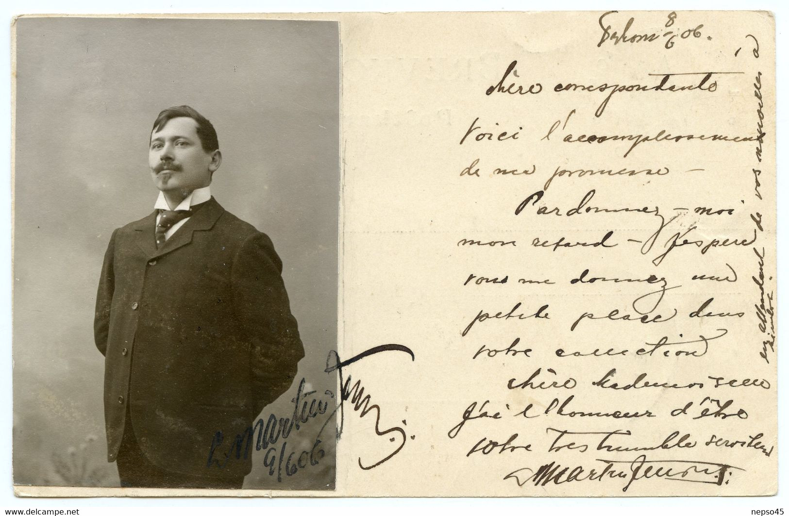 Danemark.esperanto.portrait Photographique D'un Membre Contrecollé Sur La Carte.circulé Le 8-6-1906. - Esperanto