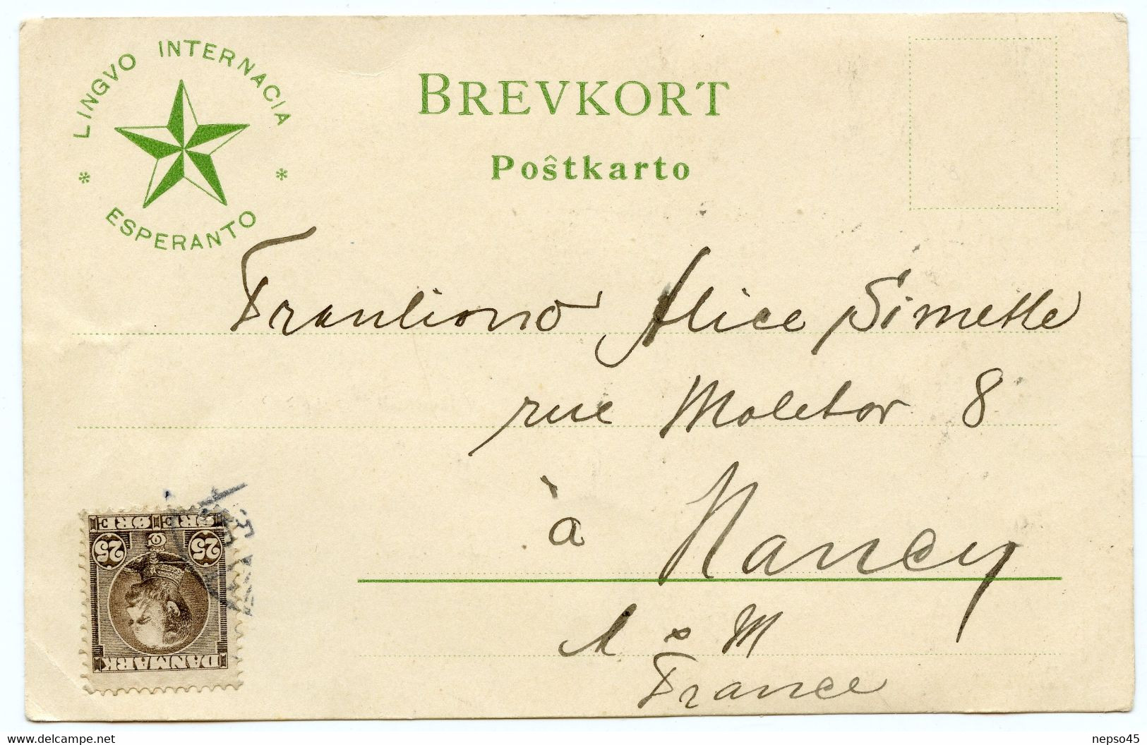 Danemark.esperanto.portrait photographique d'un membre contrecollé sur la carte.circulé le 8-6-1906.