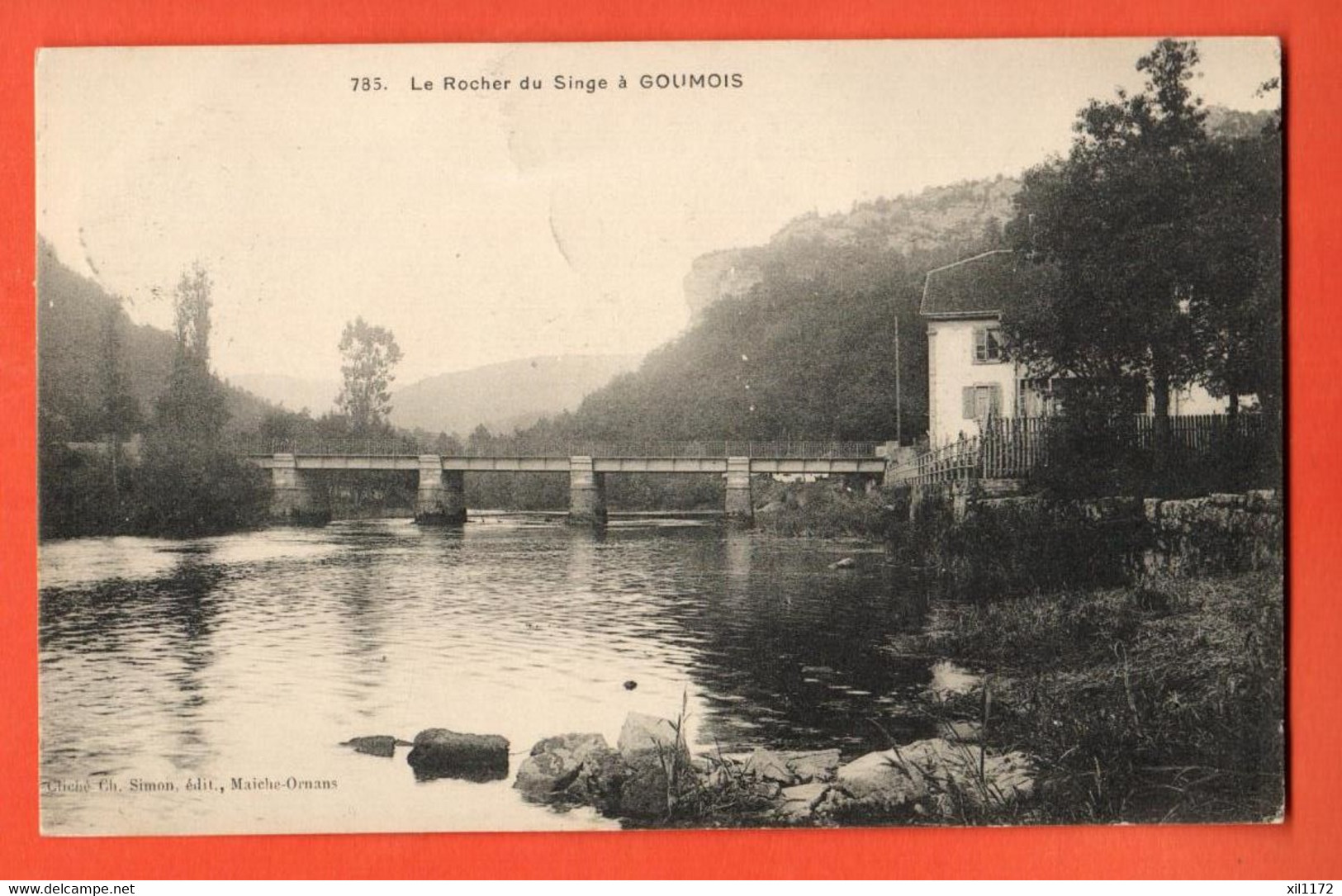 ZLI-28 RARE Goumois Le Rocher Du Singe, Pont Sur Le Doubs. Le Noirmont. Doubs.  Circulé 1912 Simon 785  Scan Du Dos - Le Noirmont