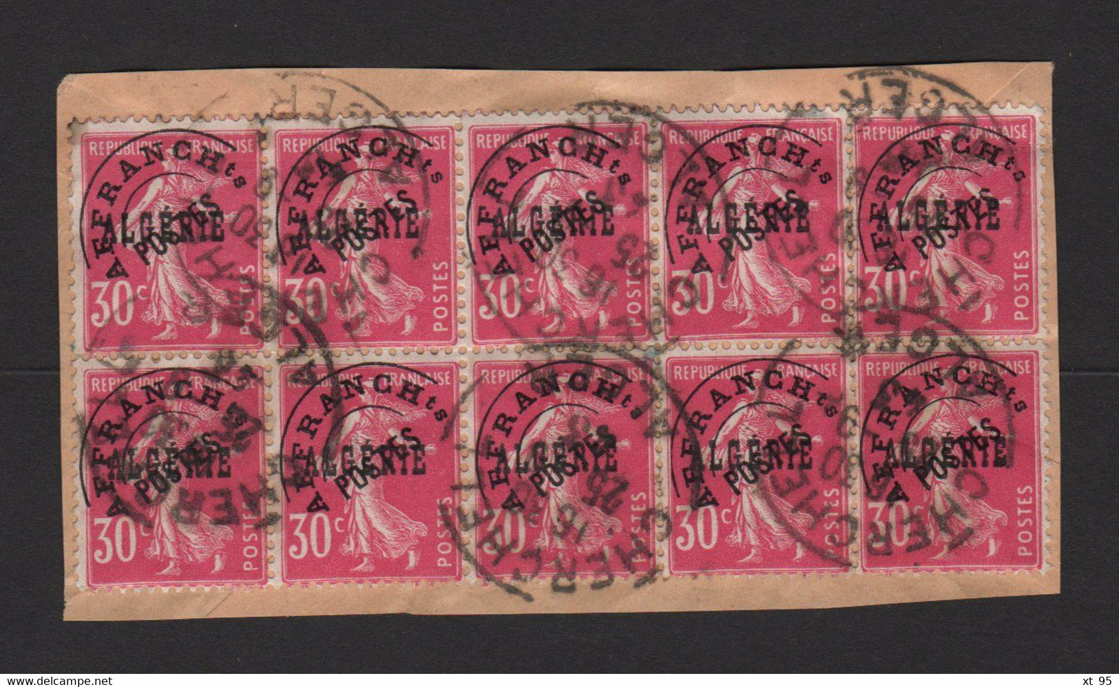 Algerie - Type Semeuse - Preo N°6 - 30c Rose - Bloc De 10 Sur Fragment - Cherchell Alger - 25-9-1943 - Oblitérés