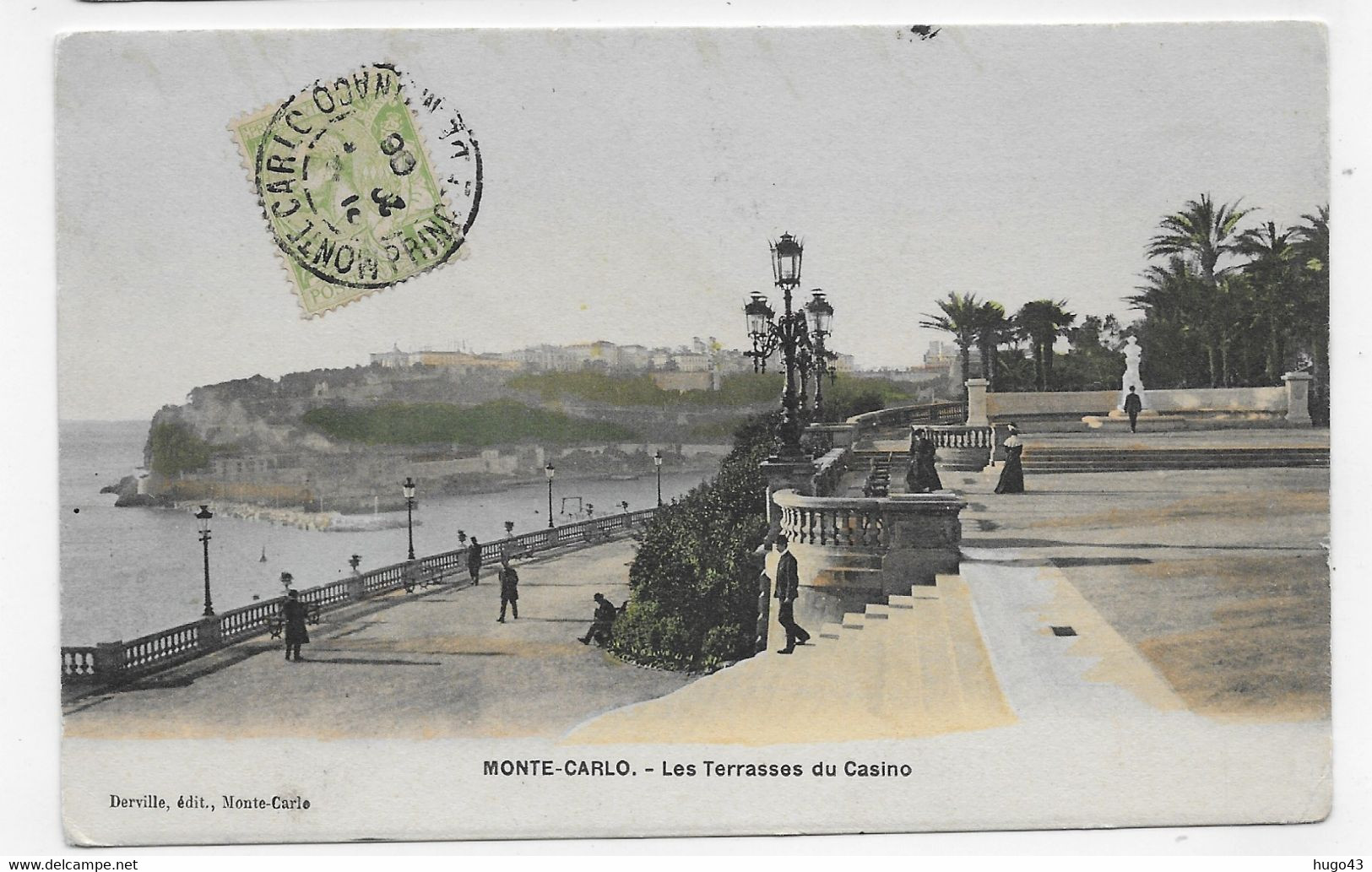 (RECTO / VERSO) MONTE CARLO EN 1906 - TERRASSES DU CASINO - TIMBRE ET CACHET DE MONACO - CPA COULEUR - Les Terrasses